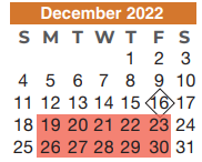 District School Academic Calendar for New Elementary - Northgate Area for December 2022