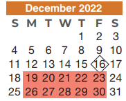 District School Academic Calendar for Ricky C Bailey Middle School for December 2022