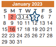 District School Academic Calendar for School For Accelerated Lrn for January 2023
