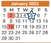 District School Academic Calendar for Spring High School for January 2023