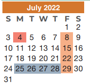District School Academic Calendar for Dueitt Middle for July 2022