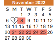 District School Academic Calendar for Twin Creeks Middle School for November 2022