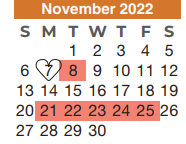 District School Academic Calendar for Stelle Claughton Middle School for November 2022