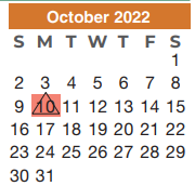 District School Academic Calendar for Sp Ed Contract for October 2022
