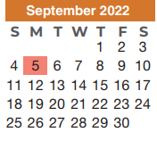 District School Academic Calendar for Westfield High School for September 2022