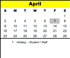 District School Academic Calendar for Pre-k Elementary for April 2023