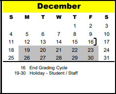 District School Academic Calendar for Spring Forest Middle for December 2022