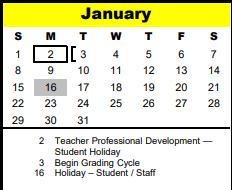 District School Academic Calendar for Northbrook Middle for January 2023