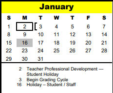 District School Academic Calendar for Sherwood Elementary for January 2023