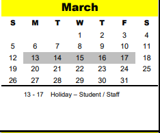 District School Academic Calendar for Bendwood School for March 2023