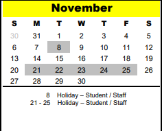 District School Academic Calendar for Science Ctr for November 2022