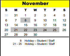 District School Academic Calendar for The Bear Blvd School for November 2022