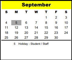 District School Academic Calendar for Bunker Hill Elementary for September 2022