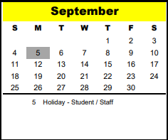 District School Academic Calendar for Treasure Forest Elementary for September 2022