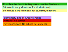 District School Academic Calendar Legend for Sandburg Elem School