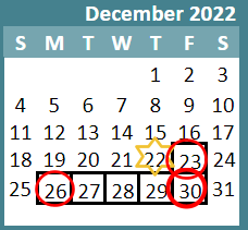 District School Academic Calendar for Weaver ELEM. for December 2022