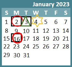 District School Academic Calendar for Central High for January 2023