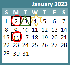 District School Academic Calendar for Weaver ELEM. for January 2023