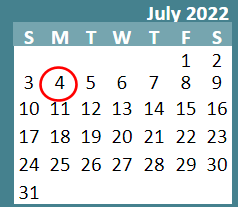 District School Academic Calendar for Weller ELEM. for July 2022