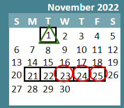 District School Academic Calendar for Shady Dell Early Childhood Ctr for November 2022