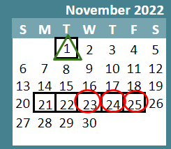 District School Academic Calendar for Weaver ELEM. for November 2022