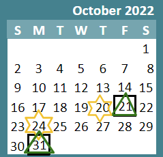 District School Academic Calendar for Juvenile Justice CTR. for October 2022