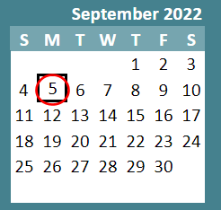 District School Academic Calendar for Study Middle for September 2022