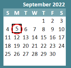 District School Academic Calendar for Weaver ELEM. for September 2022