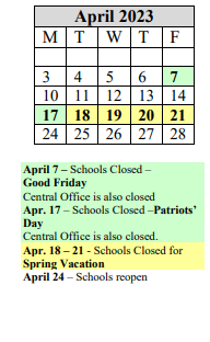 District School Academic Calendar for Glickman Elementary for April 2023