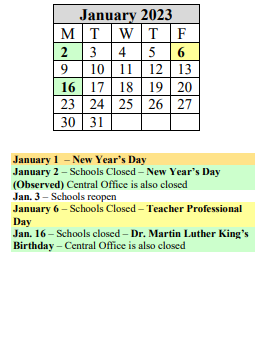 District School Academic Calendar for Frank H Freedman for January 2023