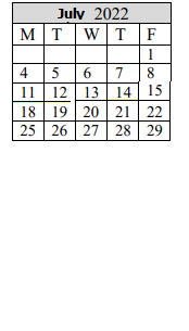 District School Academic Calendar for Mary O Pottenger for July 2022