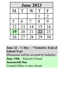 District School Academic Calendar for Brightwood for June 2023