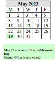 District School Academic Calendar for Frederick Harris for May 2023