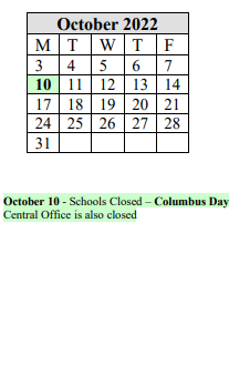 District School Academic Calendar for Milton Bradley School for October 2022