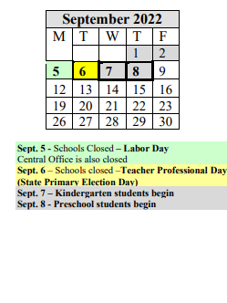 District School Academic Calendar for Hiram L Dorman for September 2022