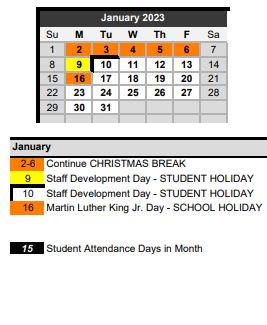 District School Academic Calendar for Springtown Watson El for January 2023