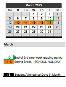 District School Academic Calendar for Springtown Watson El for March 2023