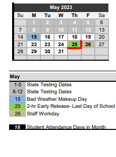 District School Academic Calendar for Springtown Middle for May 2023