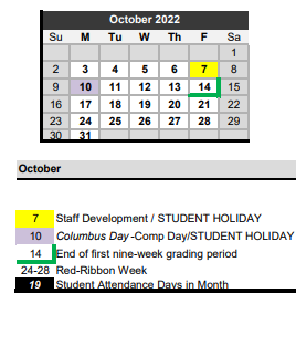 District School Academic Calendar for Springtown Middle for October 2022