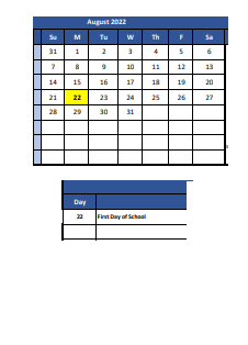 District School Academic Calendar for Lyon Academy - Basic INSTR. for August 2022