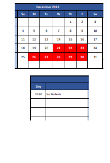 District School Academic Calendar for Vashon 9th Grade CTR. for December 2022