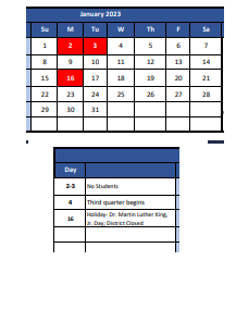 District School Academic Calendar for Dunbar And BR. for January 2023