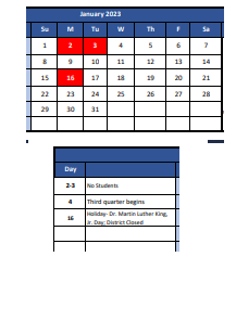 District School Academic Calendar for Lyon Academy - Basic INSTR. for January 2023