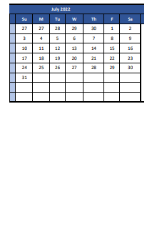 District School Academic Calendar for Meda P. Washington EDUC. CTR. for July 2022