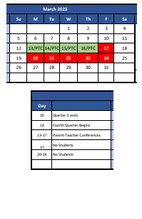 District School Academic Calendar for Transportation And Law for March 2023