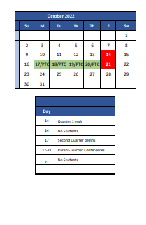 District School Academic Calendar for Peabody ELEM. for October 2022