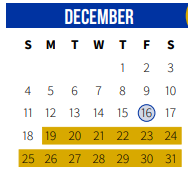 District School Academic Calendar for Operation Jumpstart Alternative School for December 2022