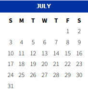 District School Academic Calendar for Sixth Ward Elementary School for July 2022