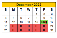 District School Academic Calendar for Hook Elementary for December 2022