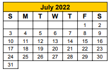 District School Academic Calendar for Hook Elementary for July 2022